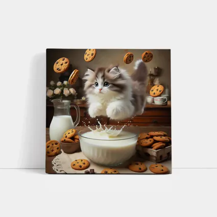 Fluffy Kitten Jumping Into Milk Bowl Cookies