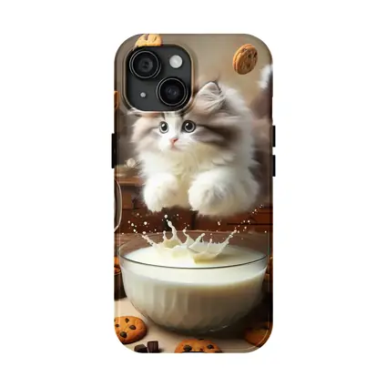 Fluffy Kitten Jumping Into Milk Bowl Cookies