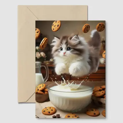 Fluffy Kitten Jumping Into Milk Bowl Cookies