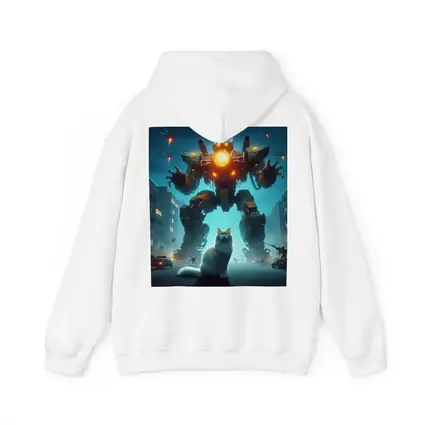 White Cat Giant Mech Robot City Night