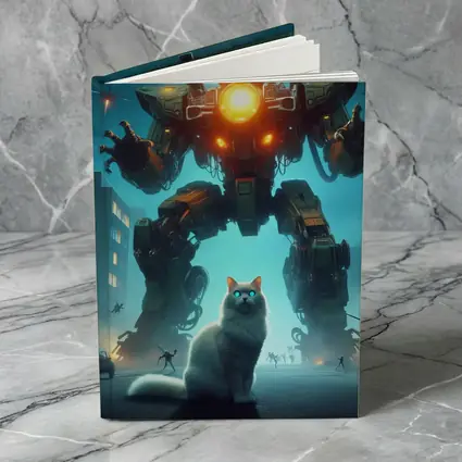 White Cat Giant Mech Robot City Night