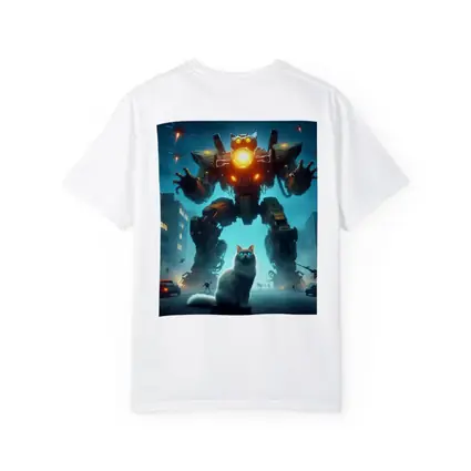White Cat Giant Mech Robot City Night