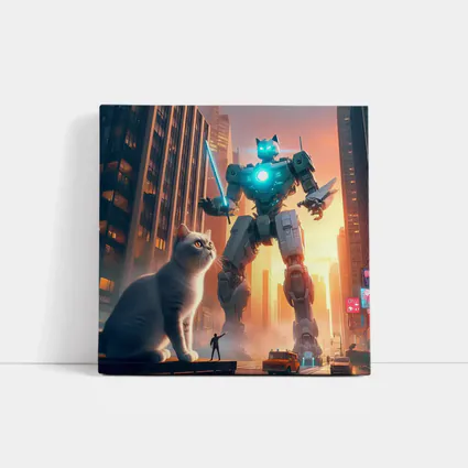 Giant Robot Cat City Cyberpunk Street