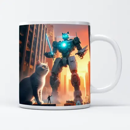 Giant Robot Cat City Cyberpunk Street