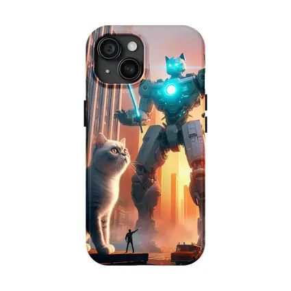 Giant Robot Cat City Cyberpunk Street