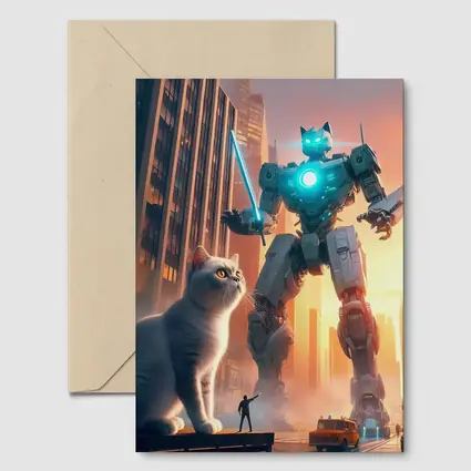 Giant Robot Cat City Cyberpunk Street