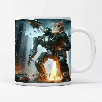 Giant Cat Robot Attacks Futuristic City