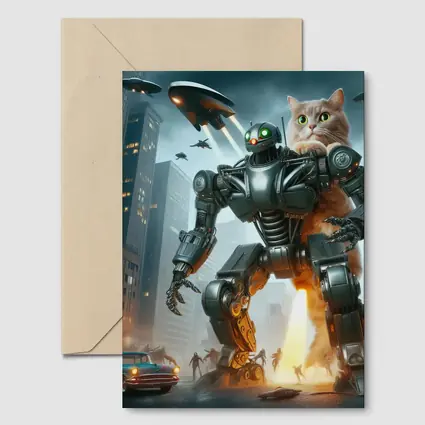 Giant Cat Robot Attacks Futuristic City