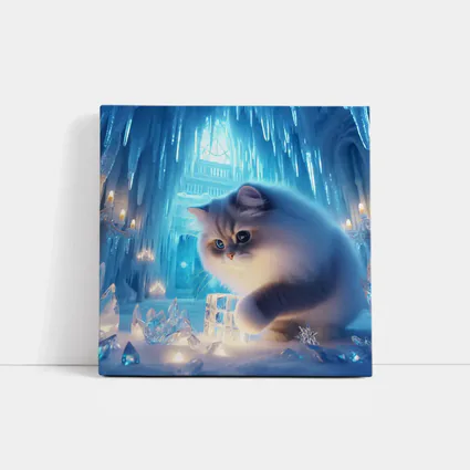Persian Cat in Glowing Ice Crystal Palace
