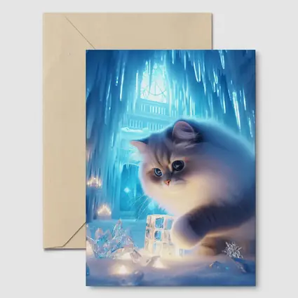 Persian Cat in Glowing Ice Crystal Palace