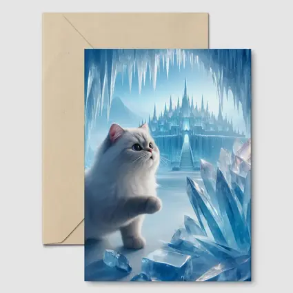 White Persian Cat Ice Crystal Fantasy Cave