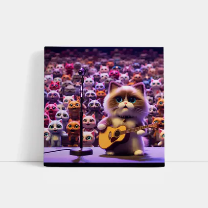 Cute Cat Playing Guitar On Stage