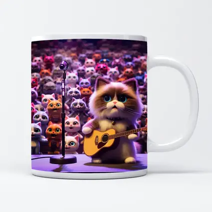 Cute Cat Playing Guitar On Stage