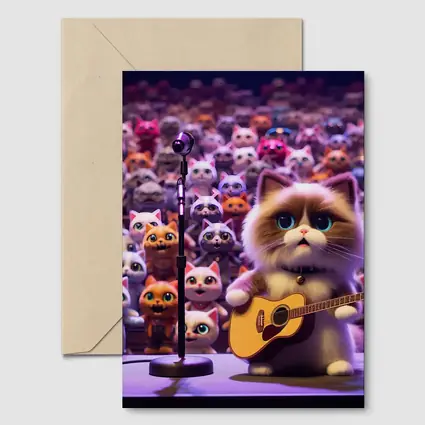Cute Cat Playing Guitar On Stage