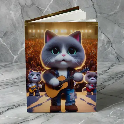 Cute Gray Cat Playing Guitar On Stage