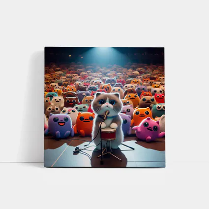 Cute Cat On Stage Cartoon Concert Crowd