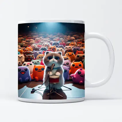 Cute Cat On Stage Cartoon Concert Crowd