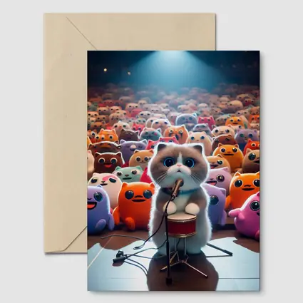 Cute Cat On Stage Cartoon Concert Crowd