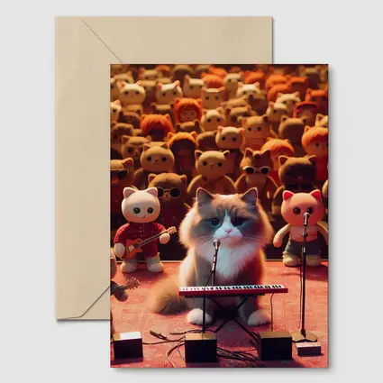 Cat Playing Keyboard On Concert Stage