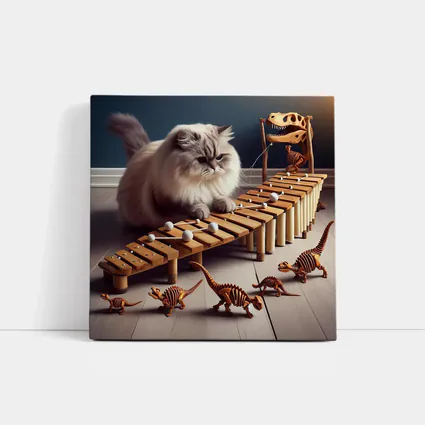 Persian Cat Playing Xylophone With Dinosaurs