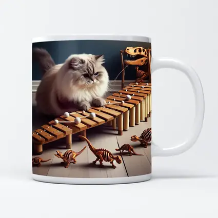 Persian Cat Playing Xylophone With Dinosaurs