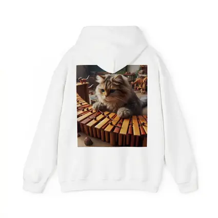 Fluffy Cat Playing Marimba Wooden Toys Background