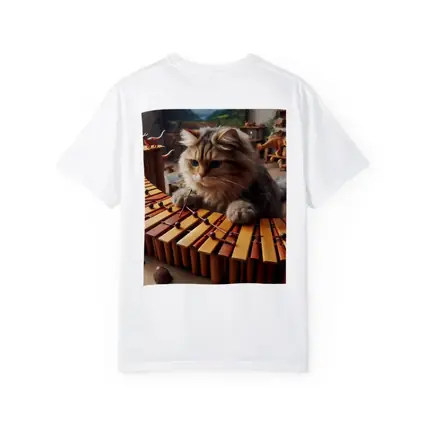 Fluffy Cat Playing Marimba Wooden Toys Background