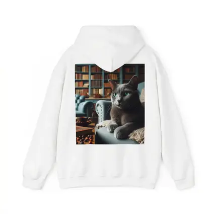 Russian Blue Cat Cozy Library Room