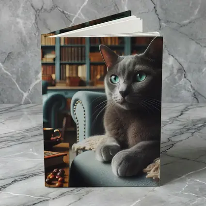 Russian Blue Cat Cozy Library Room
