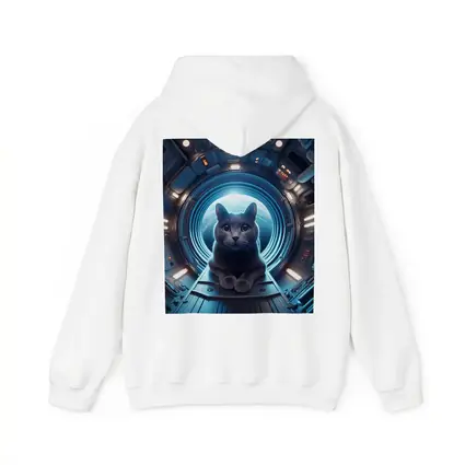 Gray Cat Inside Futuristic Space Station