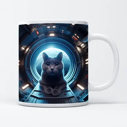 Gray Cat Inside Futuristic Space Station