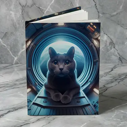 Gray Cat Inside Futuristic Space Station