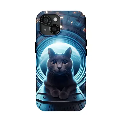 Gray Cat Inside Futuristic Space Station
