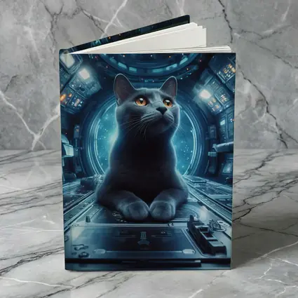 Gray Cat Inside Futuristic Space Station