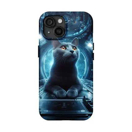 Gray Cat Inside Futuristic Space Station