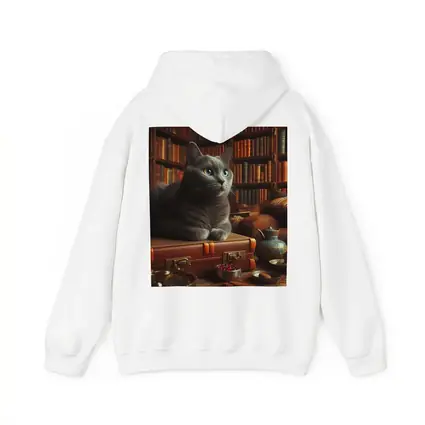 Russian Blue Cat Resting in Cozy Library