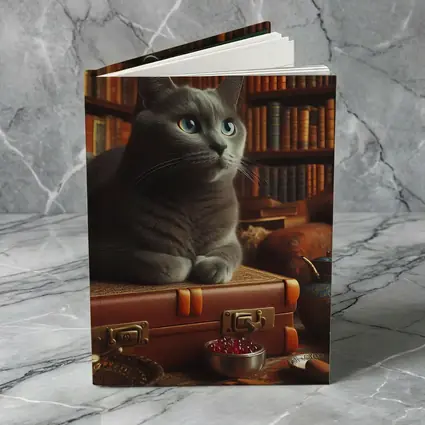 Russian Blue Cat Resting in Cozy Library
