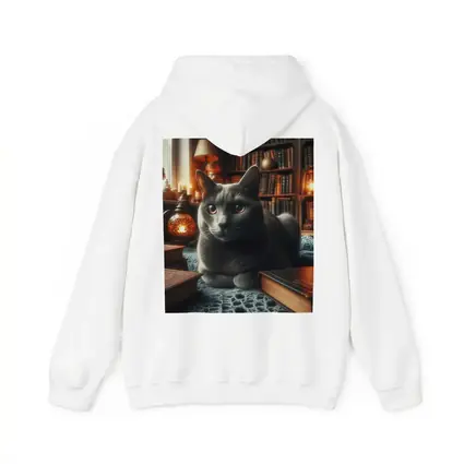 Gray Cat Resting in Cozy Library Setting