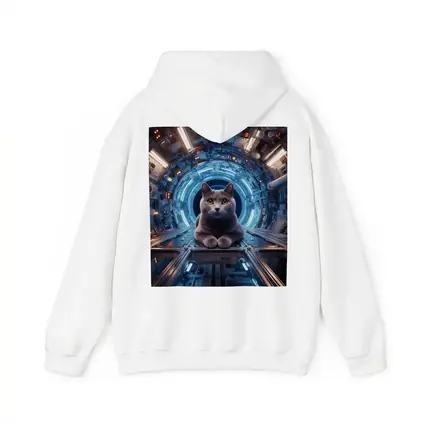 Gray Cat Inside Futuristic Space Station