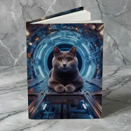 Gray Cat Inside Futuristic Space Station