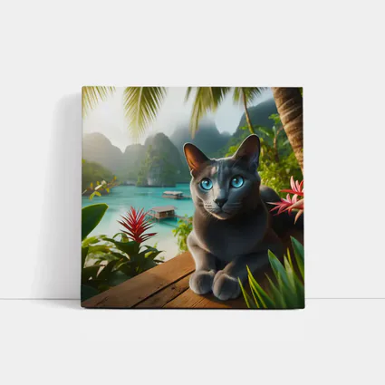 Russian Blue Cat Tropical Island Paradise