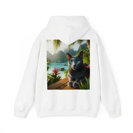 Russian Blue Cat Tropical Island Paradise
