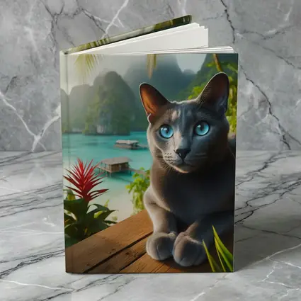 Russian Blue Cat Tropical Island Paradise