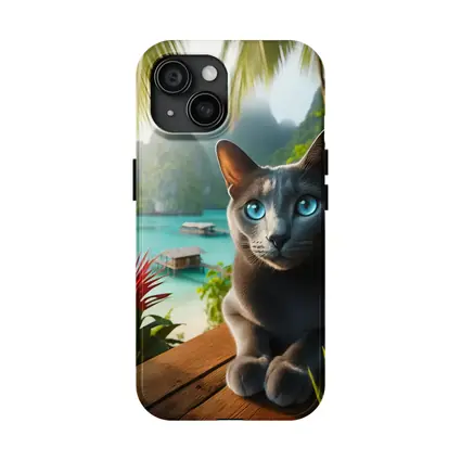 Russian Blue Cat Tropical Island Paradise