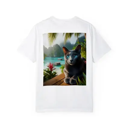 Russian Blue Cat Tropical Island Paradise