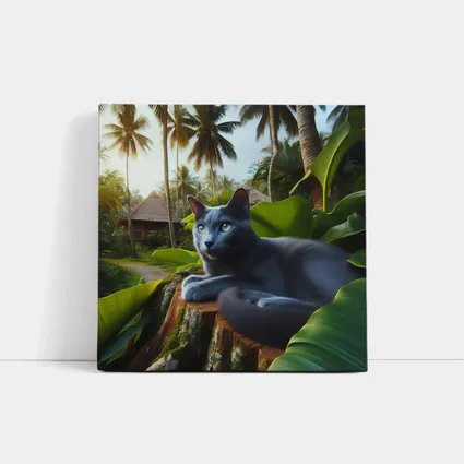 Russian Blue Cat Tropical Jungle Setting