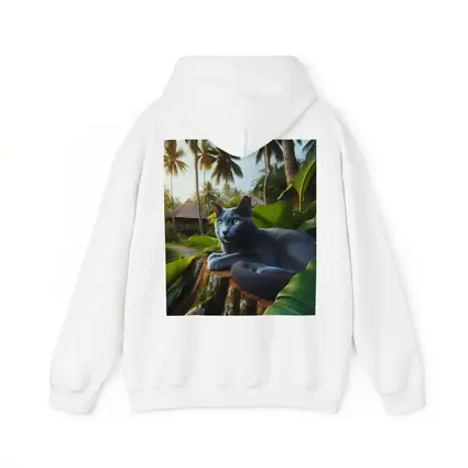 Russian Blue Cat Tropical Jungle Setting
