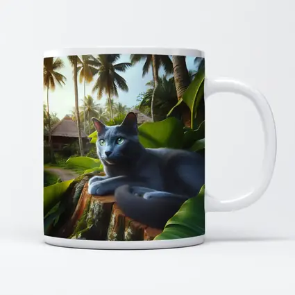 Russian Blue Cat Tropical Jungle Setting