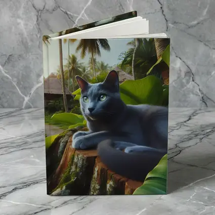 Russian Blue Cat Tropical Jungle Setting