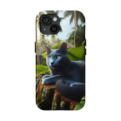 Russian Blue Cat Tropical Jungle Setting